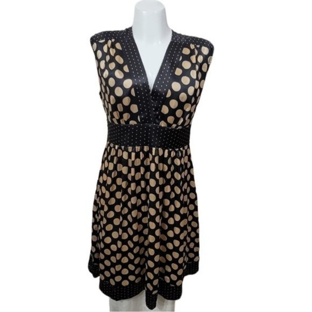 WDNY Silk Polka Dot Black Sleeveless Dress 12